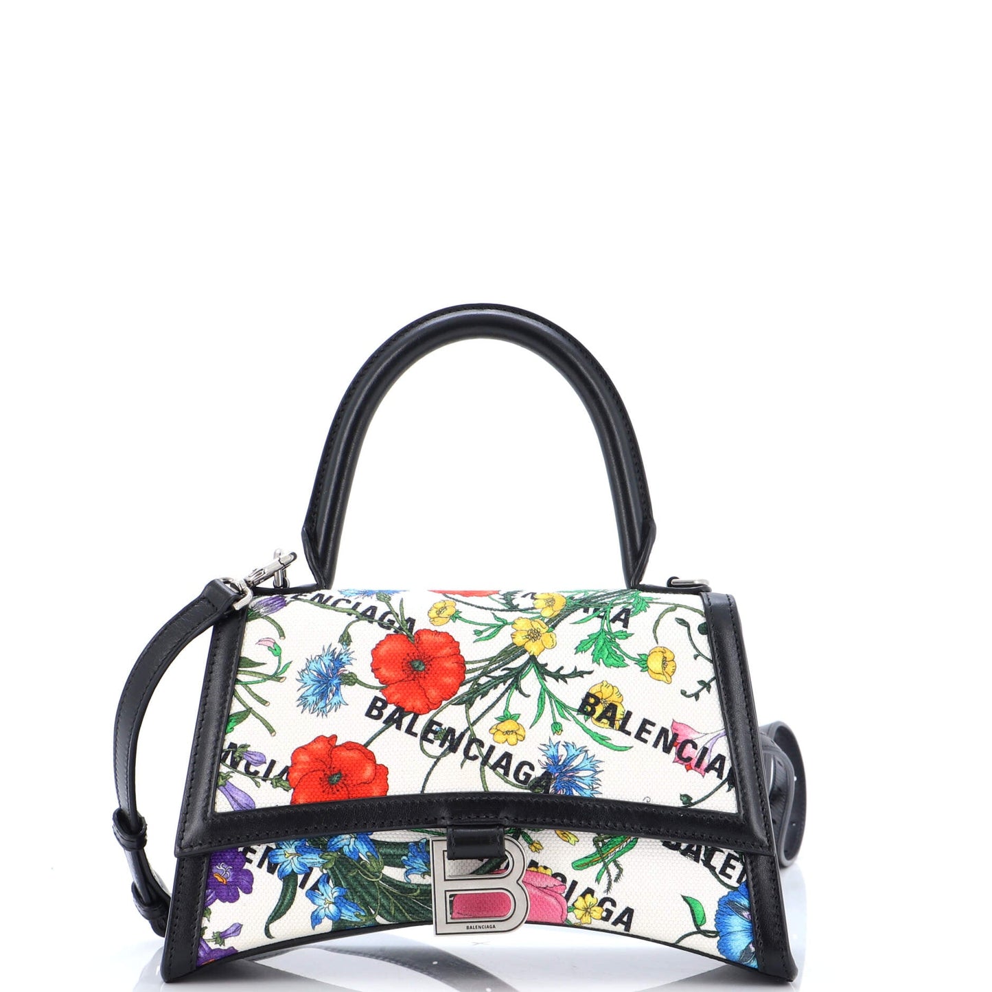 Gucci x Luxury Balenciaga  The Hacker Project Hourglass Top Handle Bag Flora Canvas Small