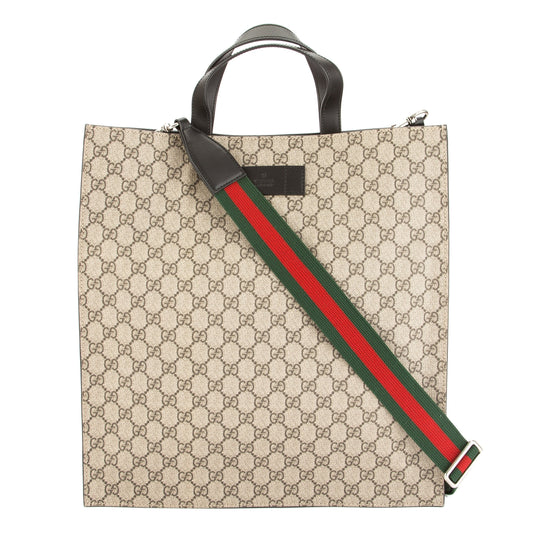 G*G Brown Leather Soft GG Supreme Canvas Tote (New with Tags)