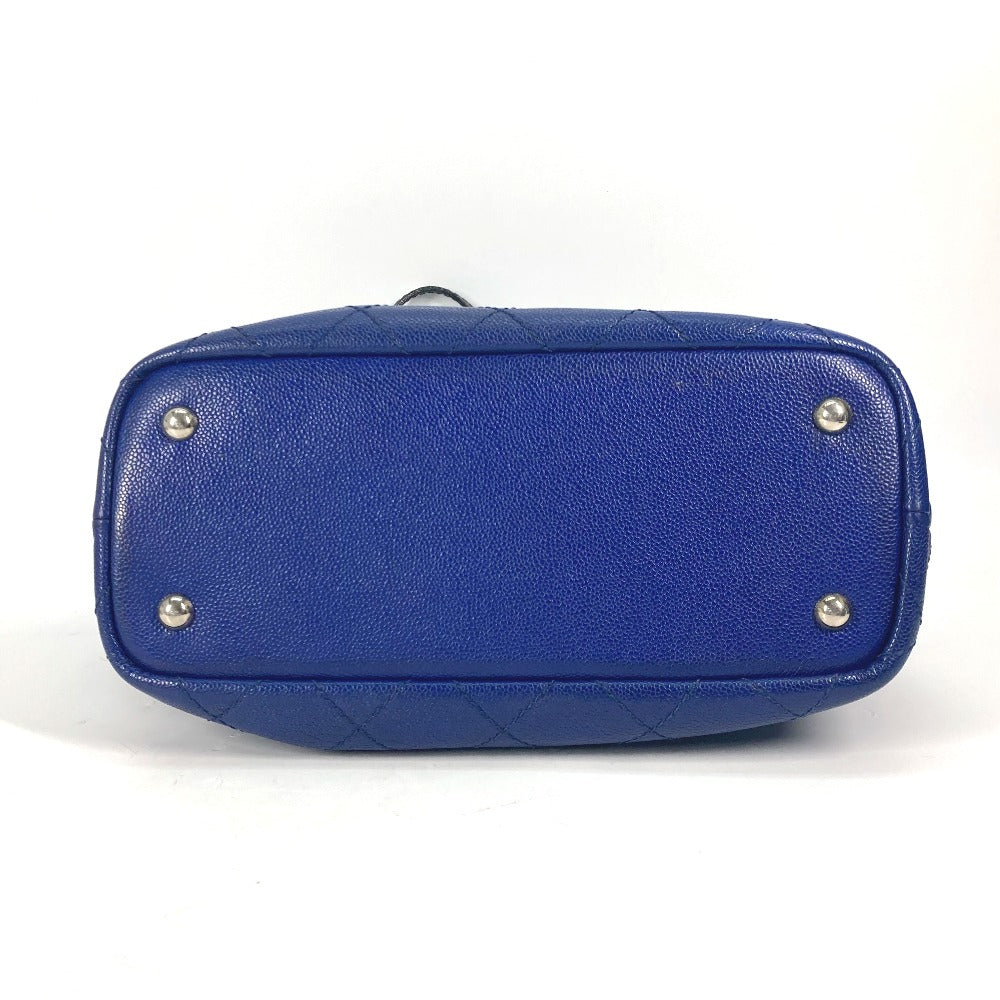 CHANEL Tote Bag Caviar skin Navy Comes with CC charm Matrasse quilting Women Used