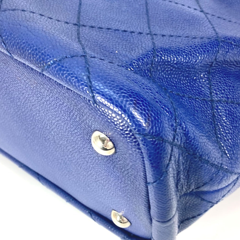 CHANEL Tote Bag Caviar skin Navy Comes with CC charm Matrasse quilting Women Used