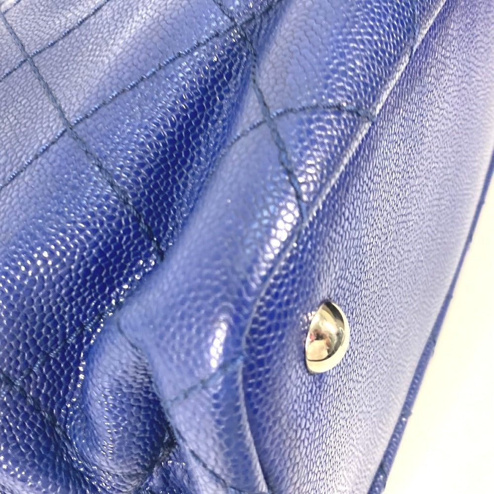 CHANEL Tote Bag Caviar skin Navy Comes with CC charm Matrasse quilting Women Used