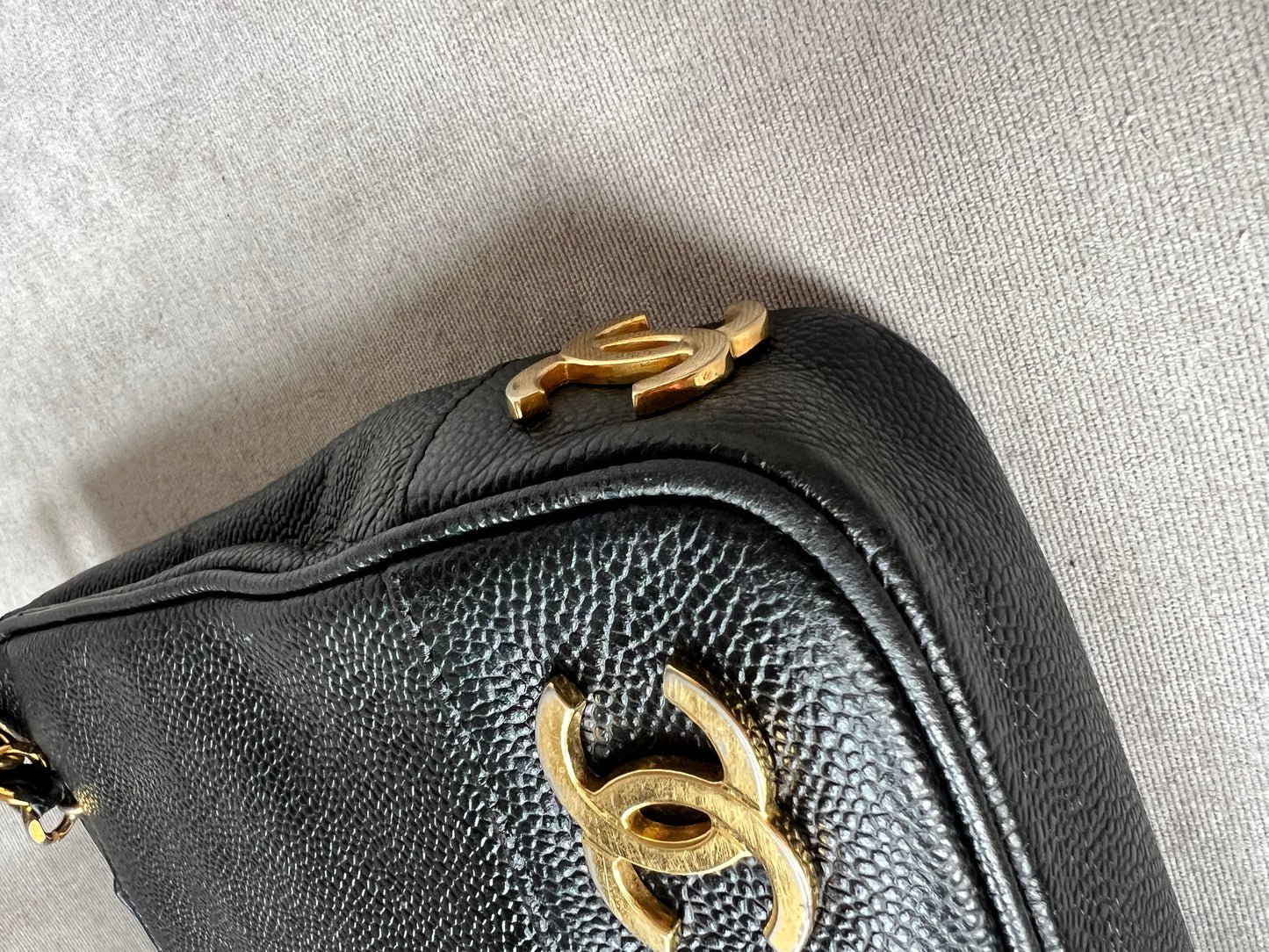 Chanel Vintage Black Caviar Chain Tote with 24k Gold Hardware