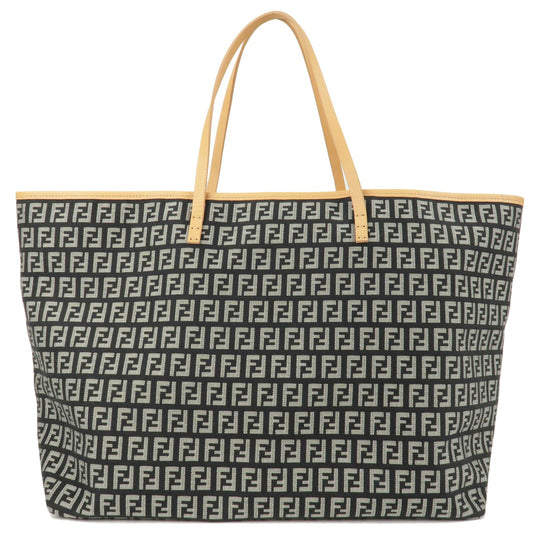 FENDI Zucchino Canvas Leather Tote Bag Black Beige 8BH005