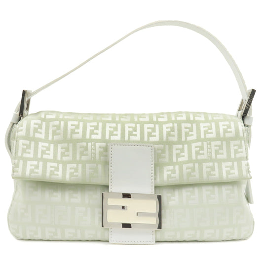 FENDI Zucchino Mamma Baguette Canvas Leather Bag White Green