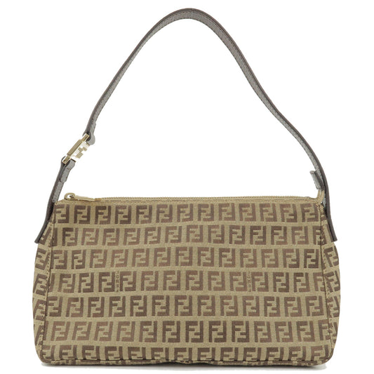FENDI Zucchino Canvas Leather Shoulder Bag Beige Brown 8BR444