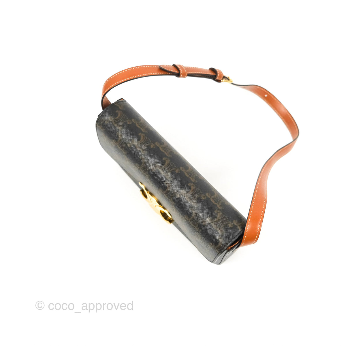 Celine Triomphe Shoulder Bag Tan Calfskin Triomphe Canvas