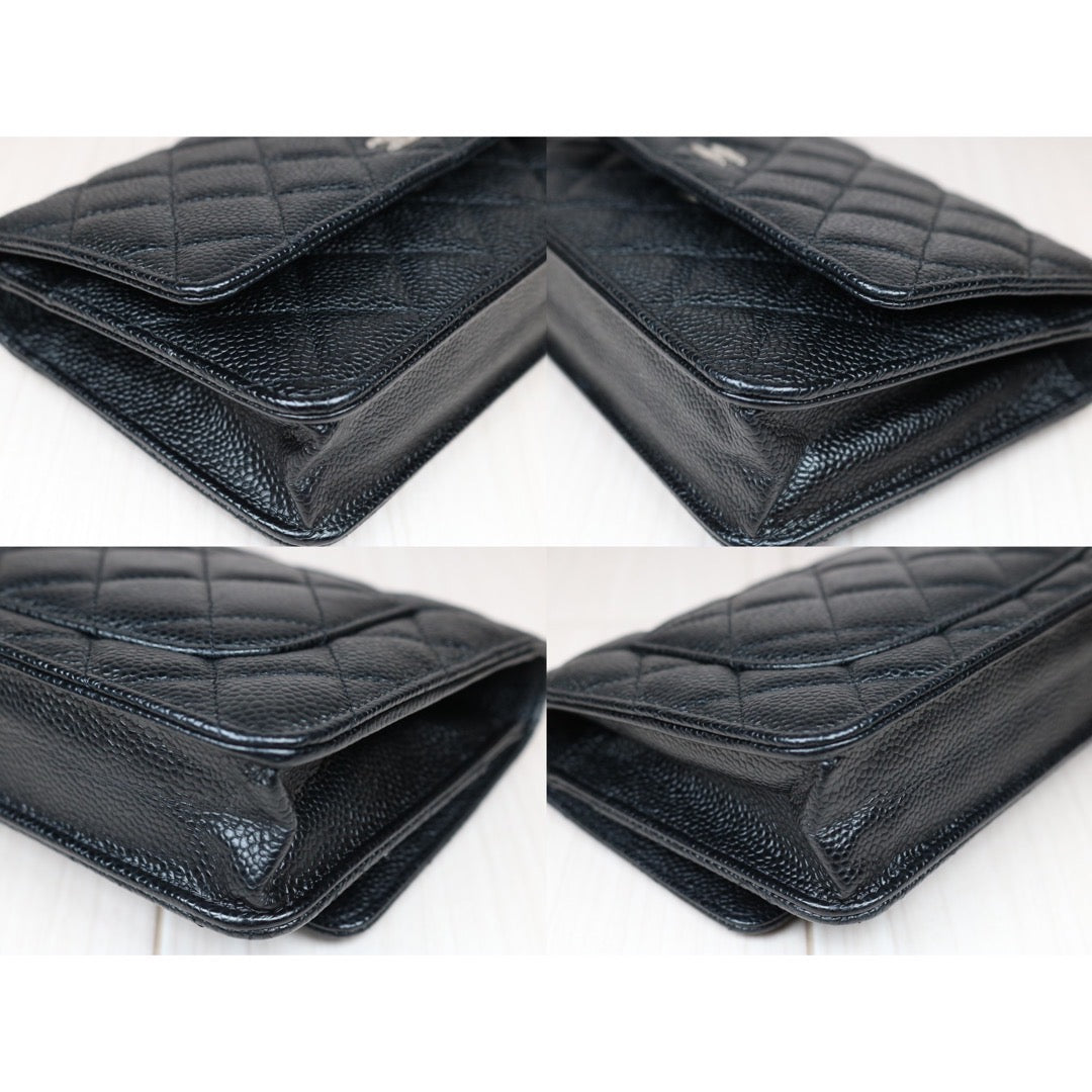 Very Good ( Rank A)｜ CHANEL Matelasse Caviar Skin Chain Wallet Black Silver Hardware Made in 2019 Year ｜S24061102