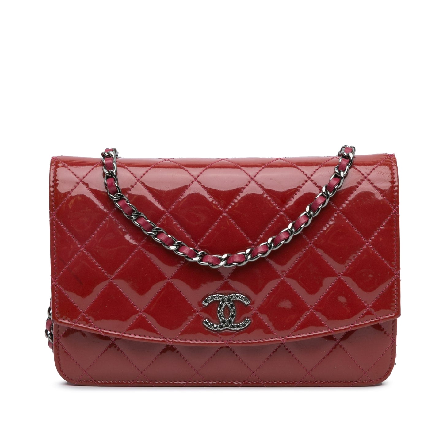Red Chanel Patent Brilliant Wallet On Chain Crossbody Bag