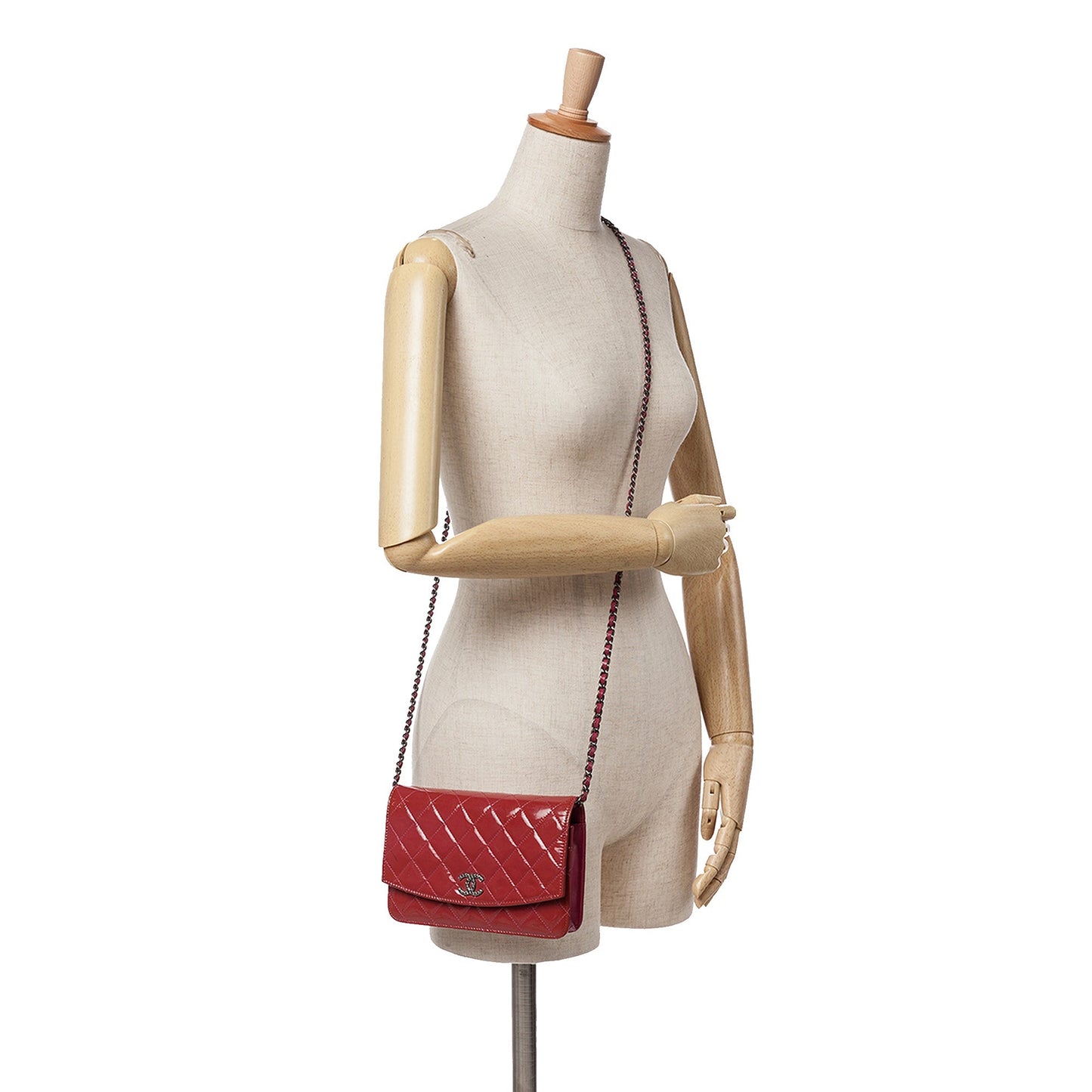 Red Chanel Patent Brilliant Wallet On Chain Crossbody Bag