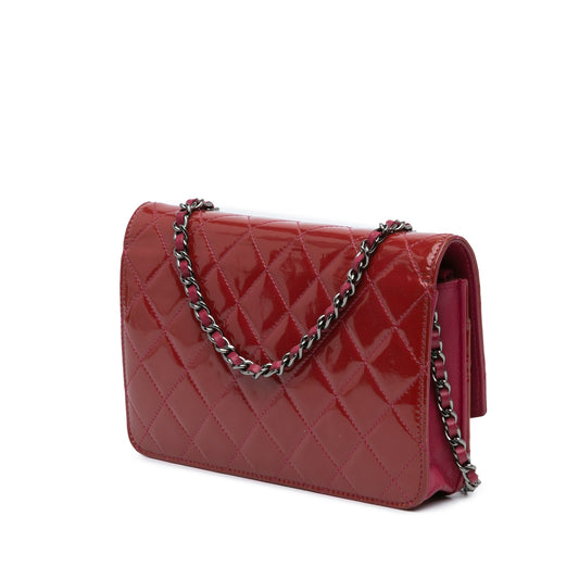 Red Chanel Patent Brilliant Wallet On Chain Crossbody Bag