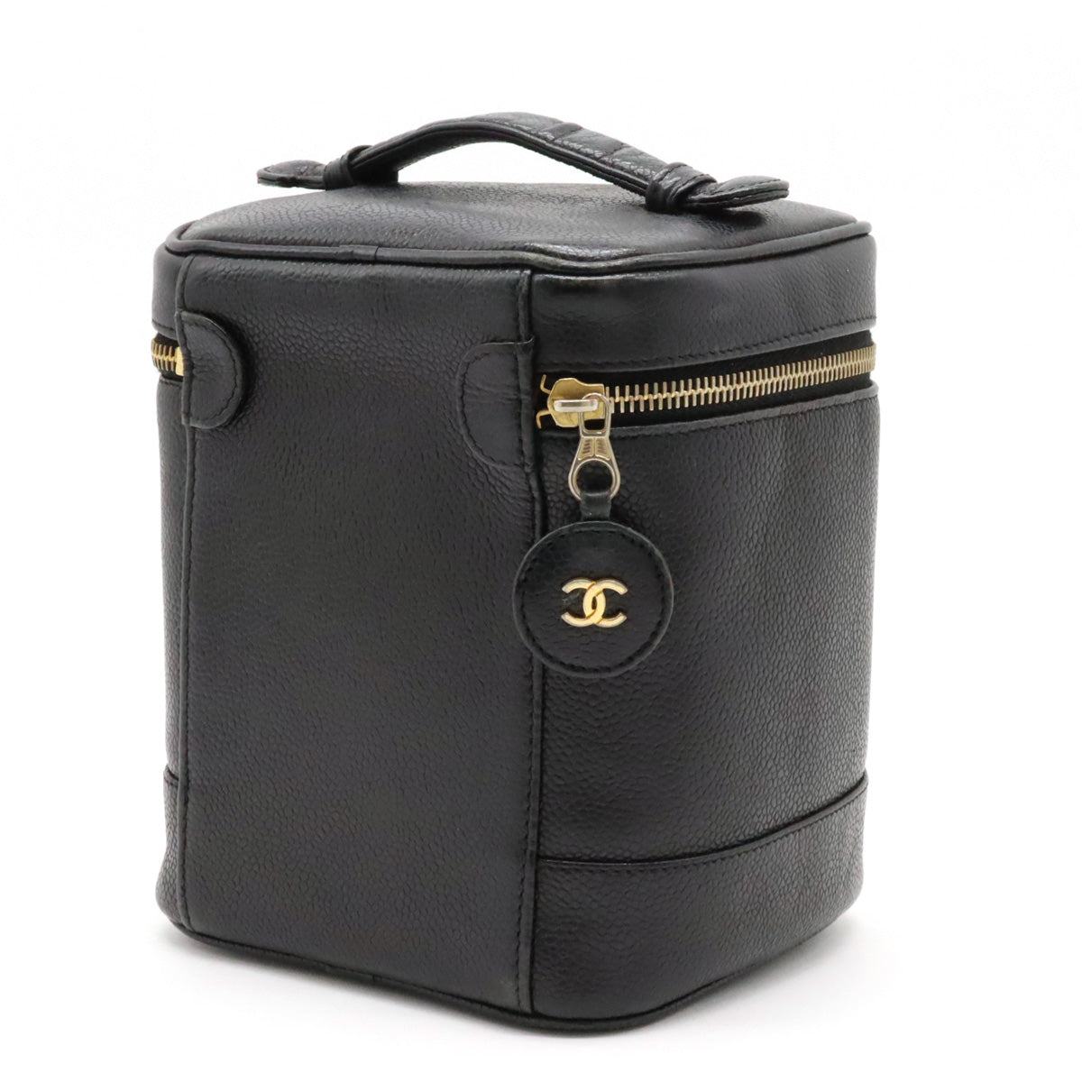 Chanel Chanel Caviar S Cocomark Vanity Bag HandBag Cosmetic Bag Cosmetic Leather Black Gold  A01998