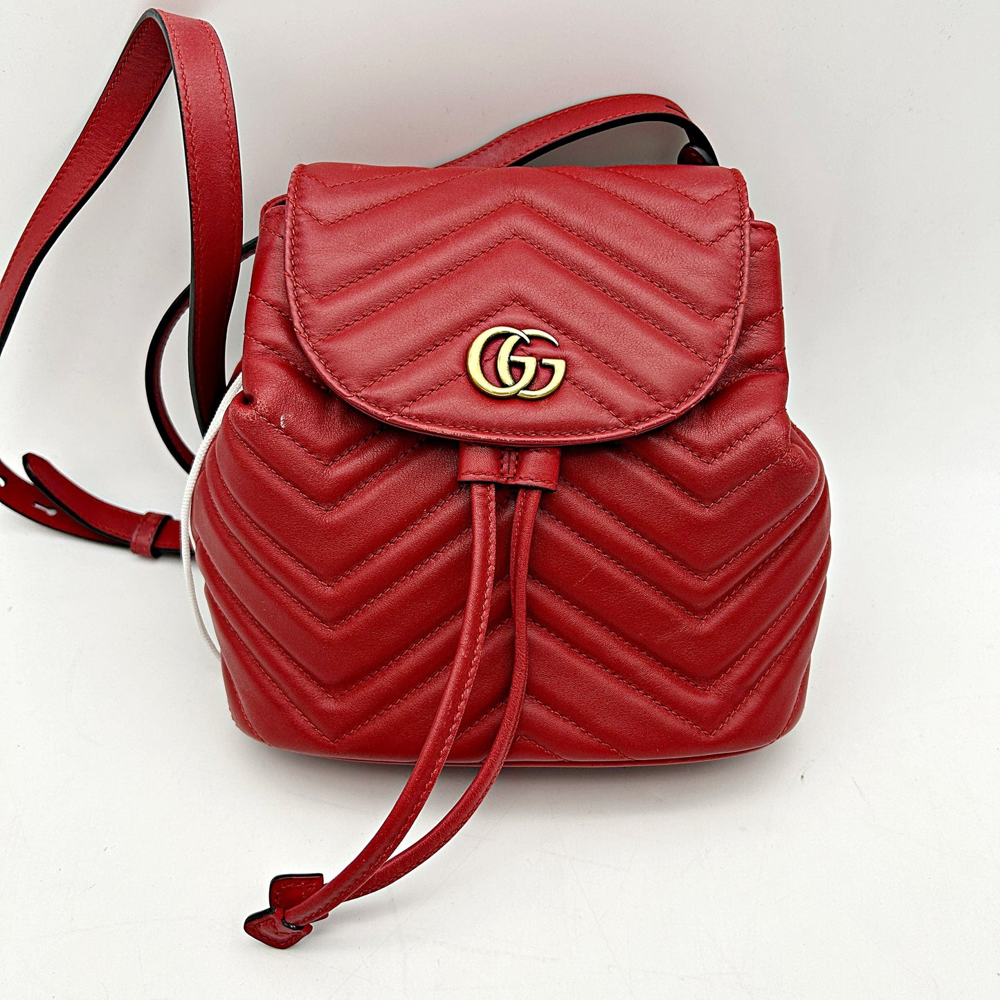 GUCCI Calfskin Matelasse GG Marmont Flap Backpack Hibiscus Red LA