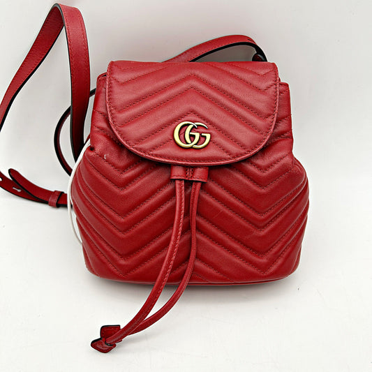 GUCCI Calfskin Matelasse GG Marmont Flap Backpack Hibiscus Red LA