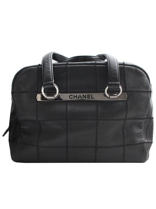 Black lambskin square stitch silver doctor tote bag Chanel