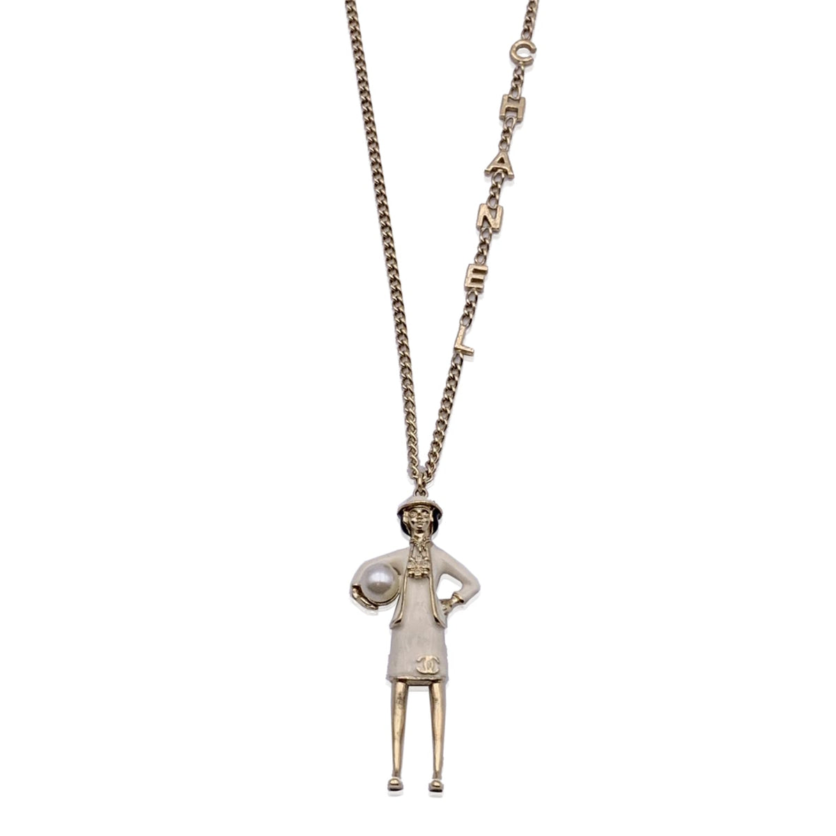 Top Quality Chanel Light Gold Metal Coco Mademoiselle Figurine Pendant Necklace