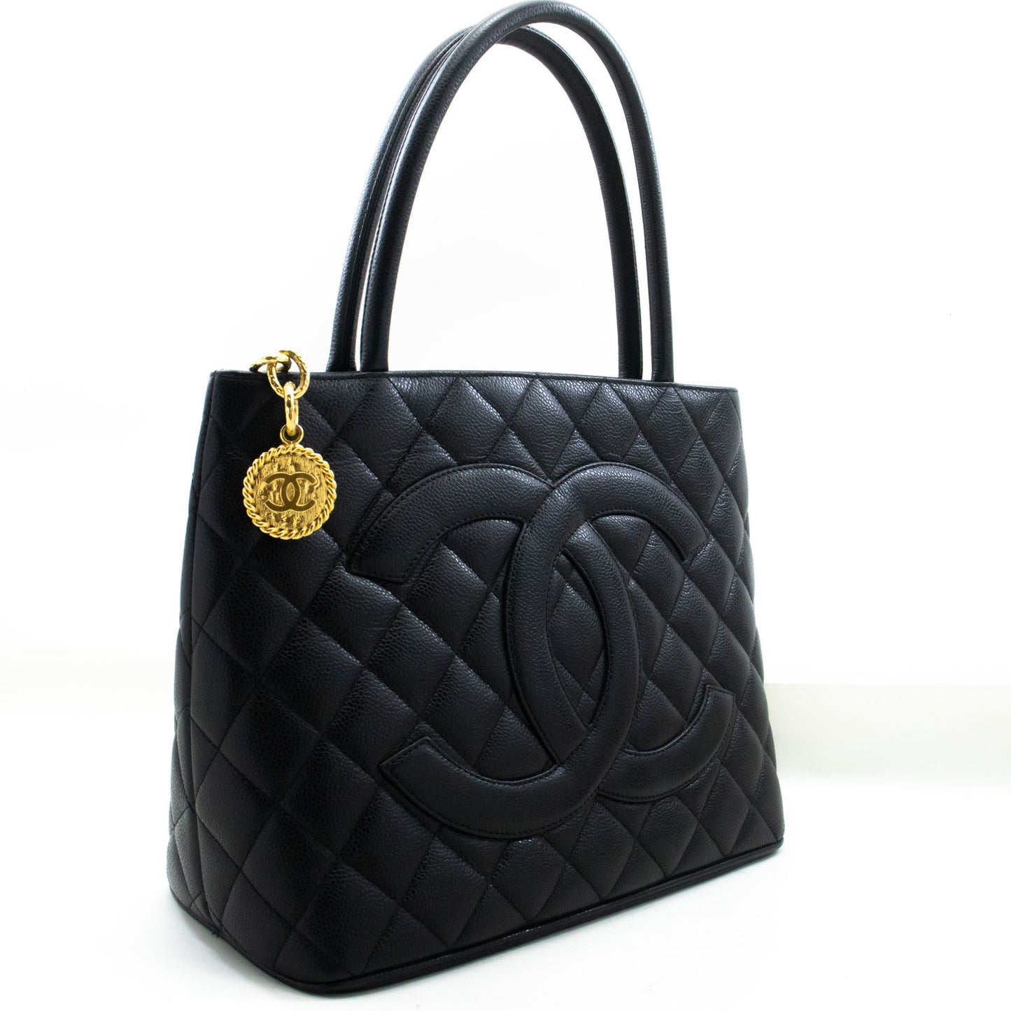 CHANEL Gold Medallion Caviar Shoulder Bag Grand Shopping Tote