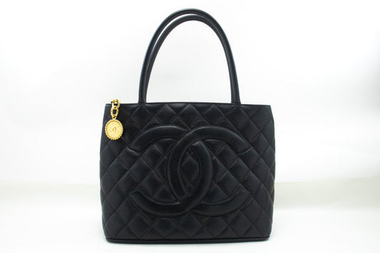 CHANEL Gold Medallion Caviar Shoulder Bag Grand Shopping Tote