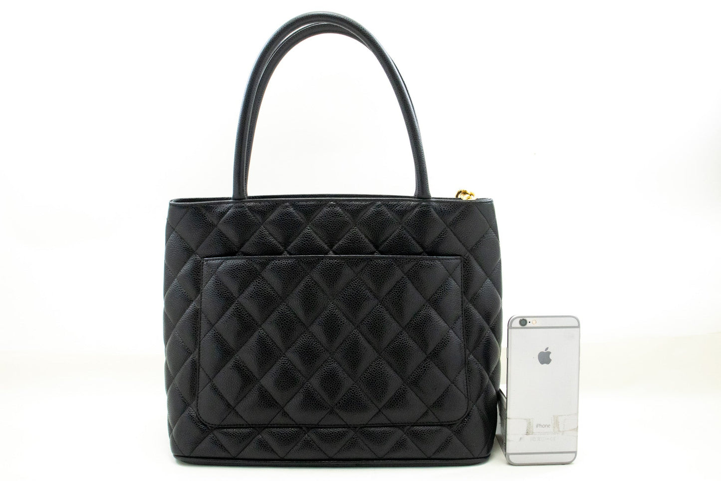 CHANEL Gold Medallion Caviar Shoulder Bag Grand Shopping Tote