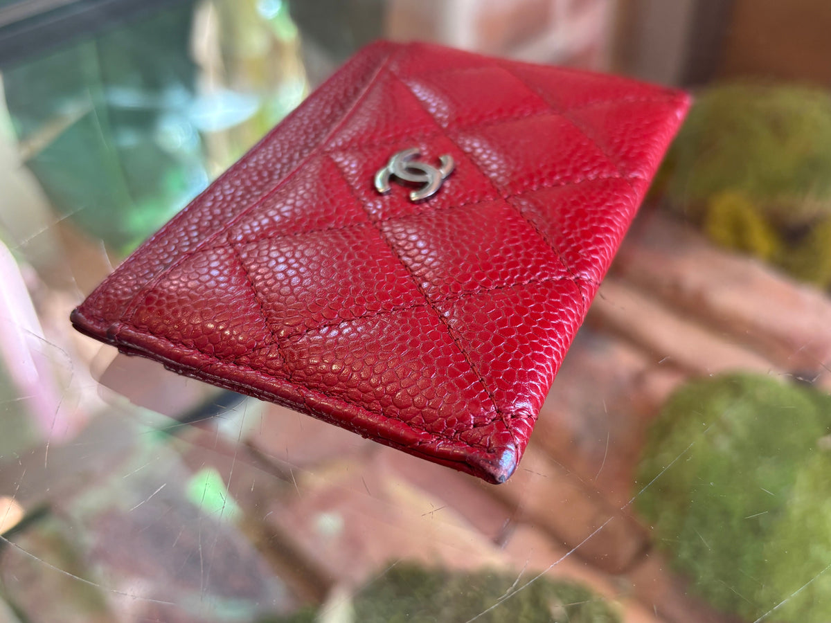 CHANEL Red Caviar Leather Card Case