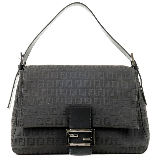 FENDI Zucchino Mamma Baguette Canvas Leather Hand Bag Black 8BR001