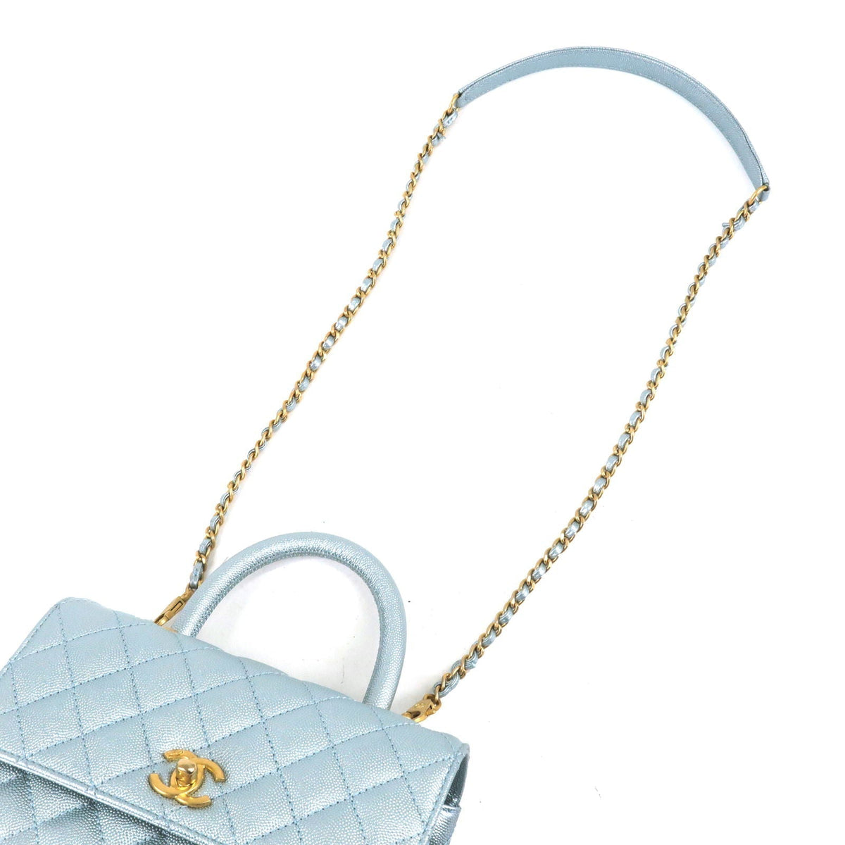 Chanel Matrasse Caviar Skin COCO Handle 2Way Bag Light Blue A92990