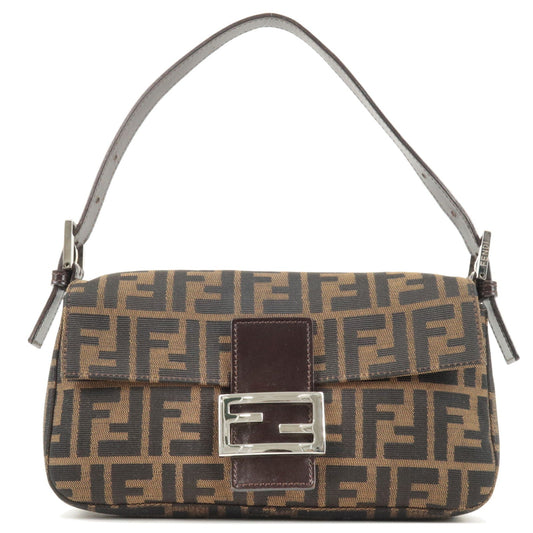 FENDI Zucca Mamma Baguette Canvas Leather Shoulder Bag Brown 26424