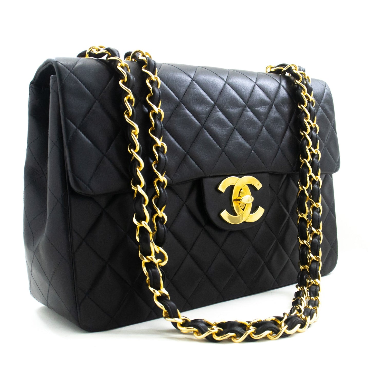 CHANEL Classic Large 13" Flap Chain Shoulder Bag Black Lambskin