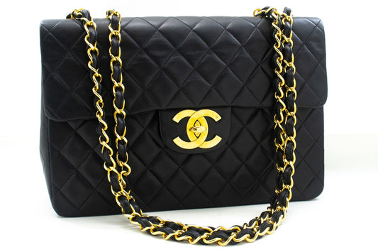 CHANEL Classic Large 13" Flap Chain Shoulder Bag Black Lambskin