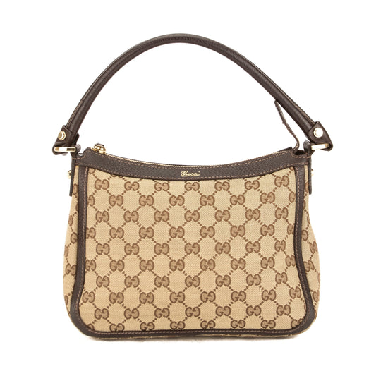 G*G Brown Leather GG Monogram Canvas Tote Bag (Pre Owned)
