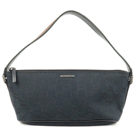 GUCCI Sherry GG Canvas Leather Boat Bag Pouch Black 141809