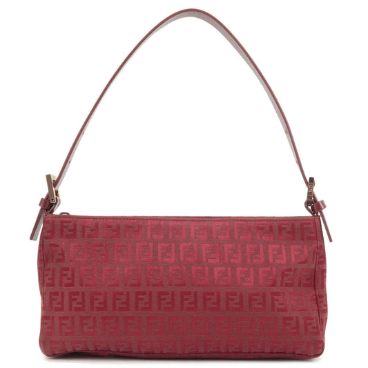 FENDI Zucchino Canvas Leather Shoulder Bag Red 8BR042