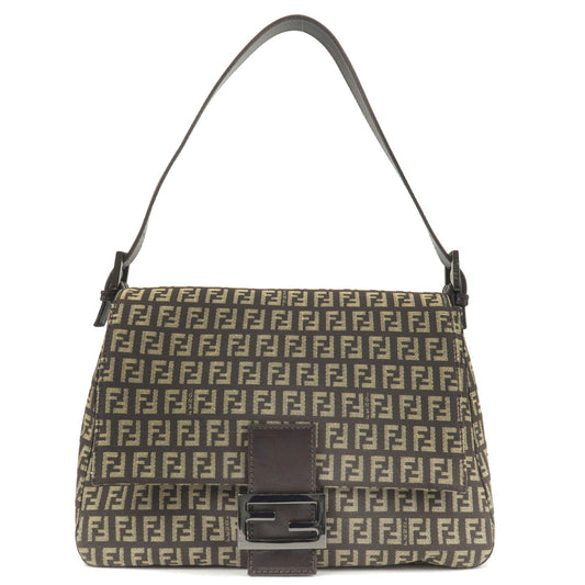 FENDI Zucchino Mamma Baguette Canvas Leather Bag Brown 8BR001