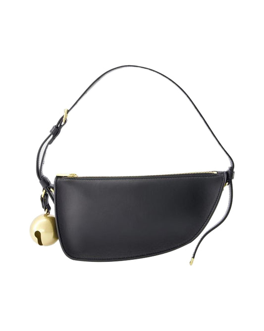 Burberry Curved Leather Shoulder Bag with Bell Detail Women Black ONE SIZE Black