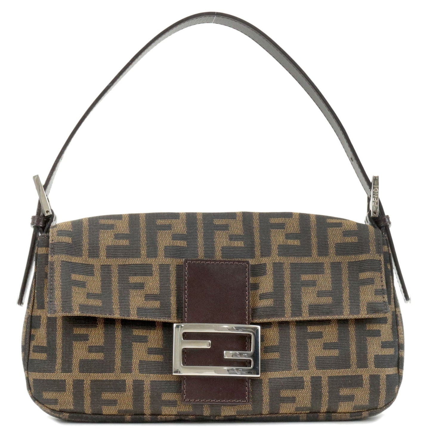 FENDI Zucca Mamma Baguette Canvas Leather Shoulder Bag 26424