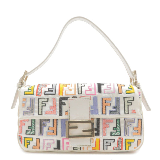 FENDI Zucca Mamma Baguette Satin Leather Shoulder Bag 8BR600
