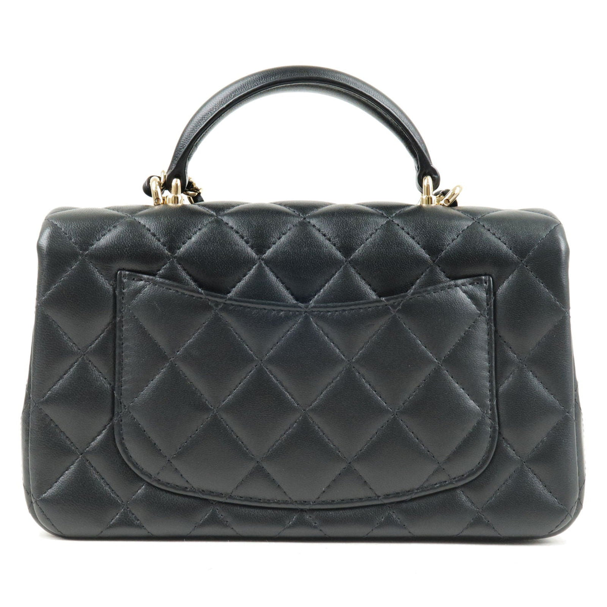Chanel Matelasse Lamb Skin Top Handle Mini Flap 2way Bag Black