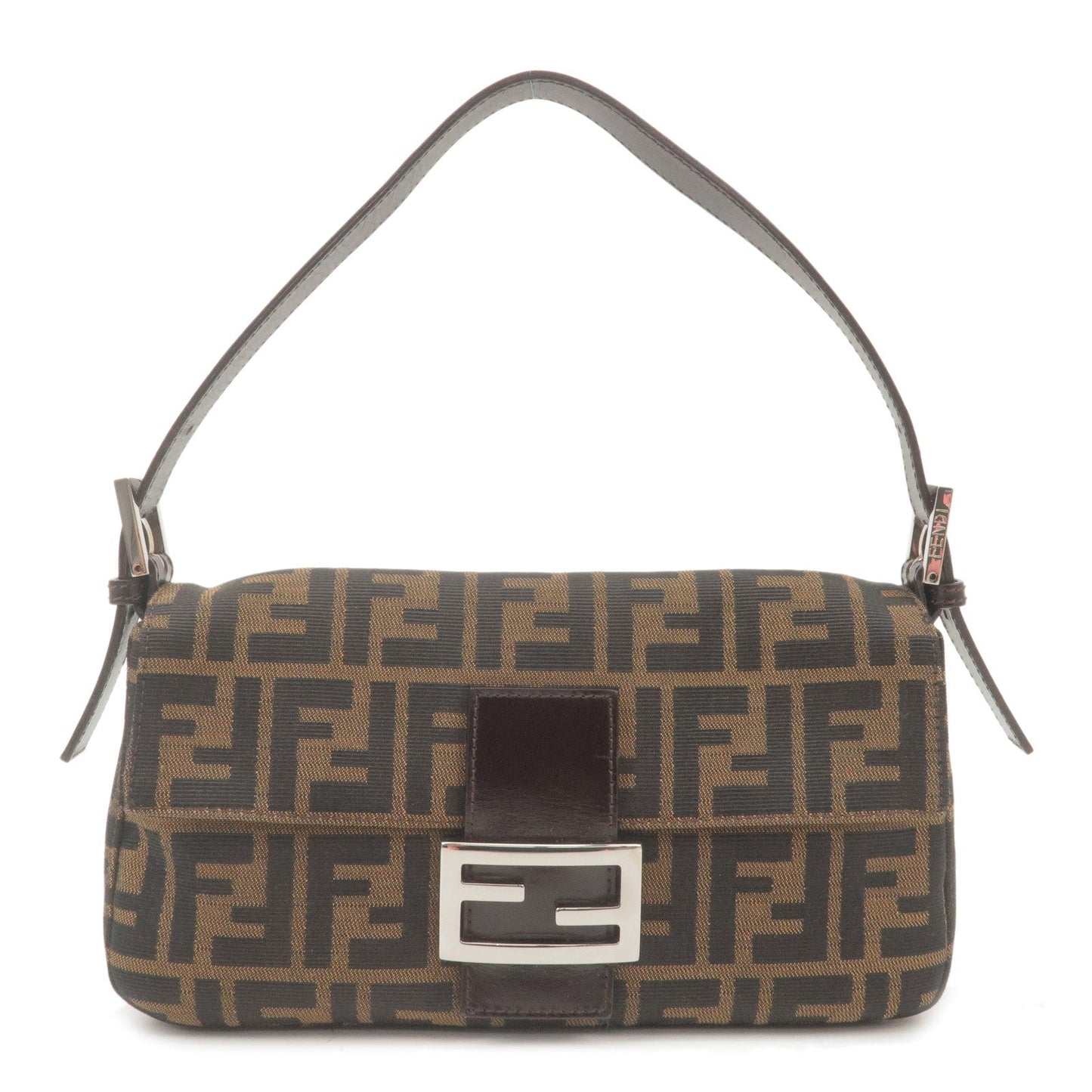 FENDI Zucca Mamma Baguette Canvas Leather Shoulder Bag Brown 26424
