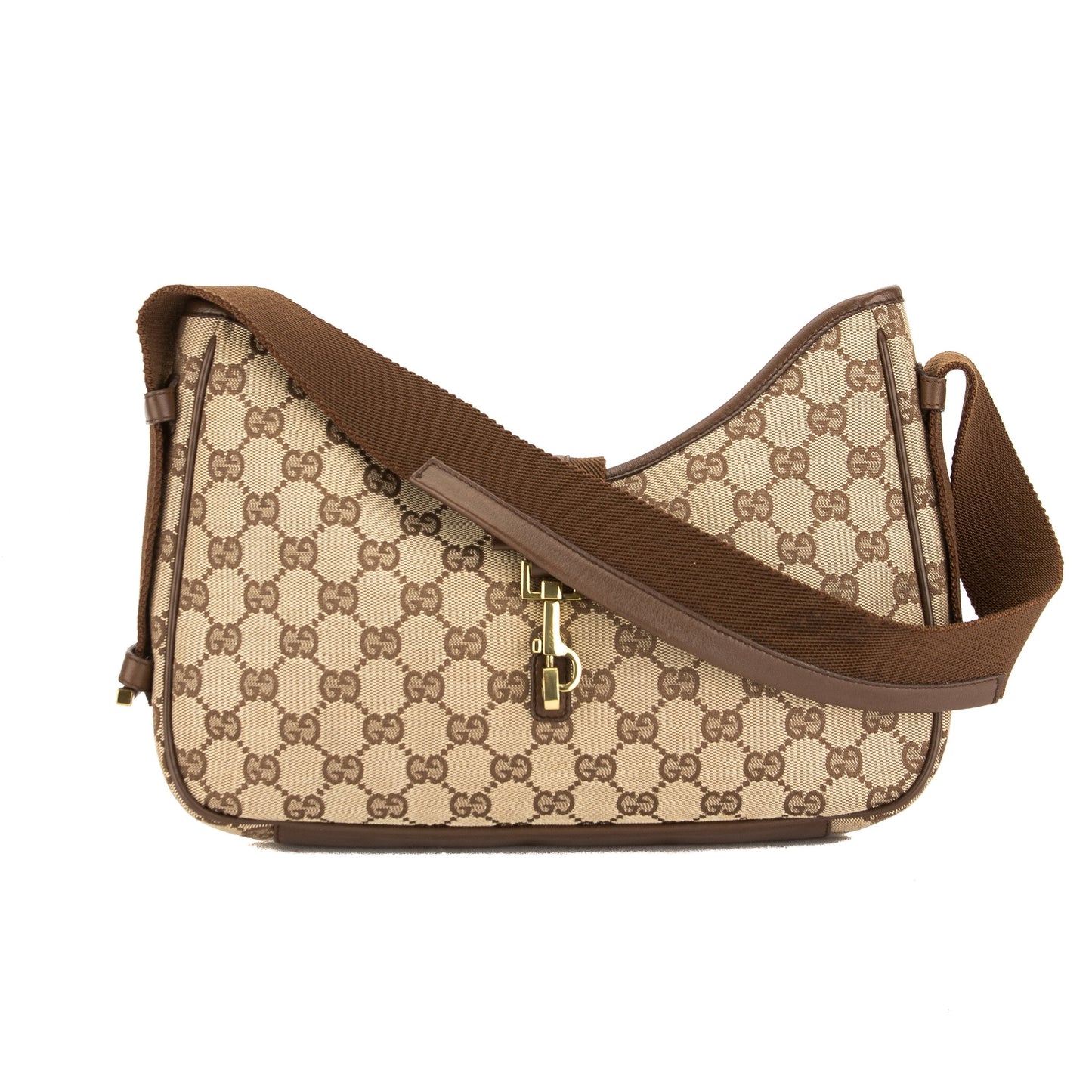 G*G Brown Leather GG Monogram Canvas Tote Bag (Pre Owned)