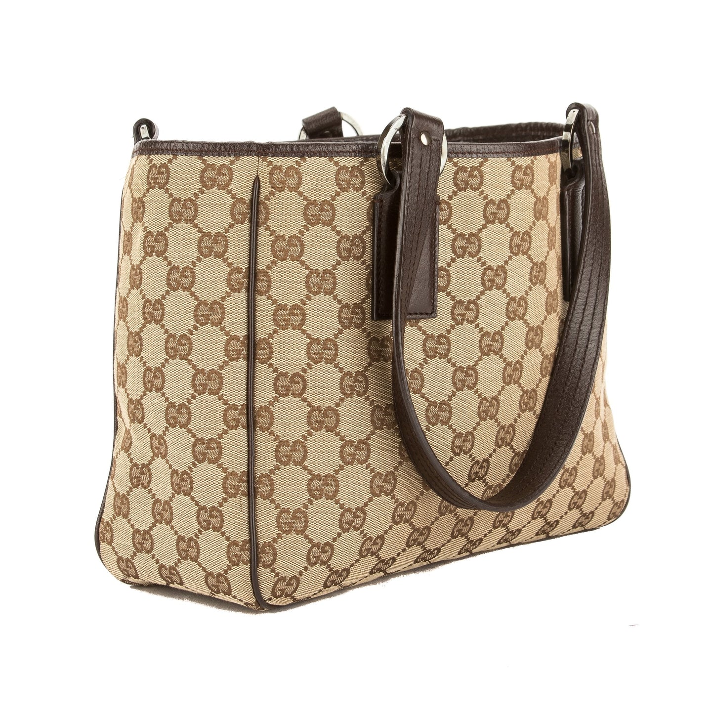 G*G Brown Leather GG Monogram Canvas Tote Bag (Pre Owned)