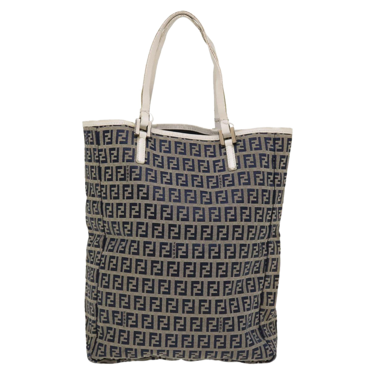FENDI Zucchino Canvas Hand Bag Navy 2384-8BH006-028 Auth 36667