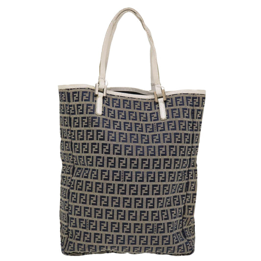 FENDI Zucchino Canvas Hand Bag Navy 2384-8BH006-028 Auth 36667