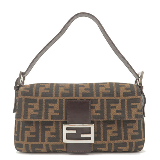 FENDI Zucca Mamma Baguette Canvas Leather Shoulder Bag Brown 26424
