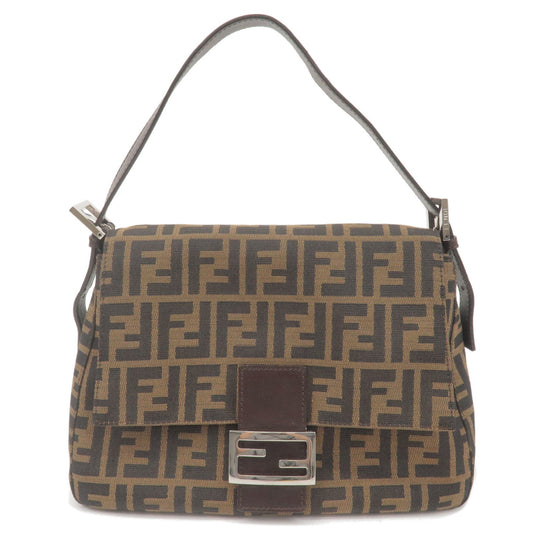 FENDI Zucca Mamma Baguette Canvas Leather Shoulder Bag 26325