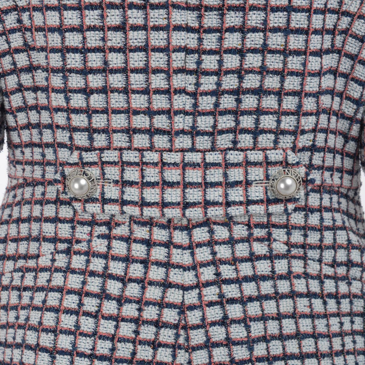 Chanel Pink & Blue Check Tweed Short Sleeve Jacket FR 40