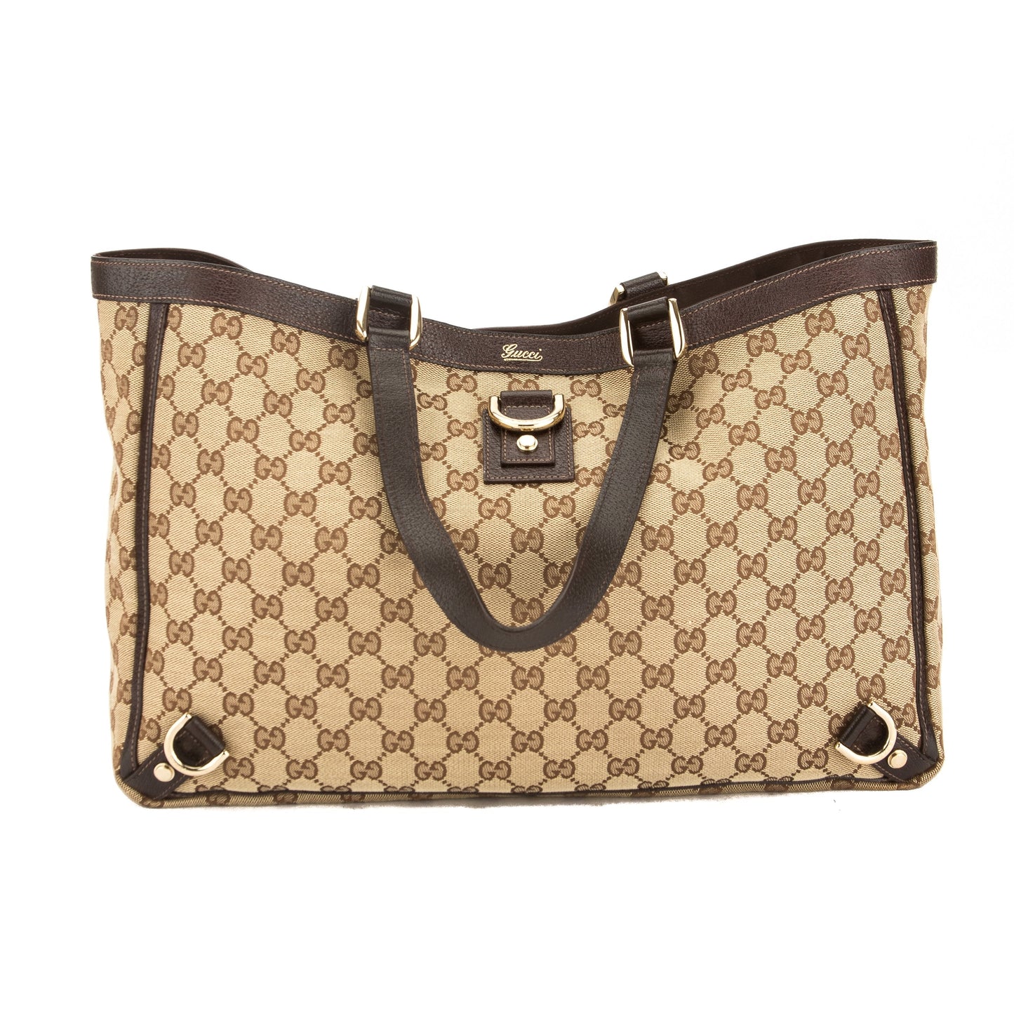 G*G Brown Leather GG Monogram Canvas Abbey D-Ring Tote (Pre Owned)