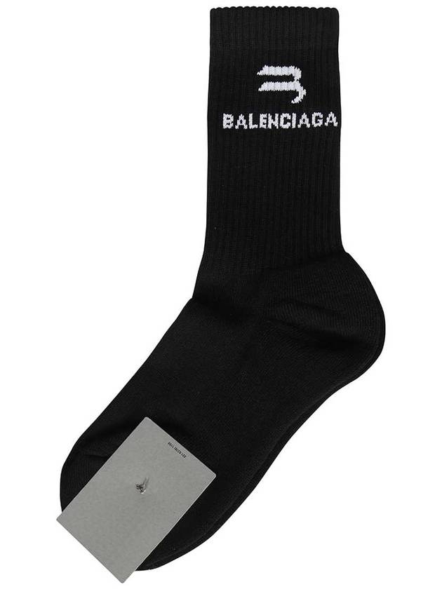 Luxury Balenciaga  Logo Ribbed Cotton Socks Black