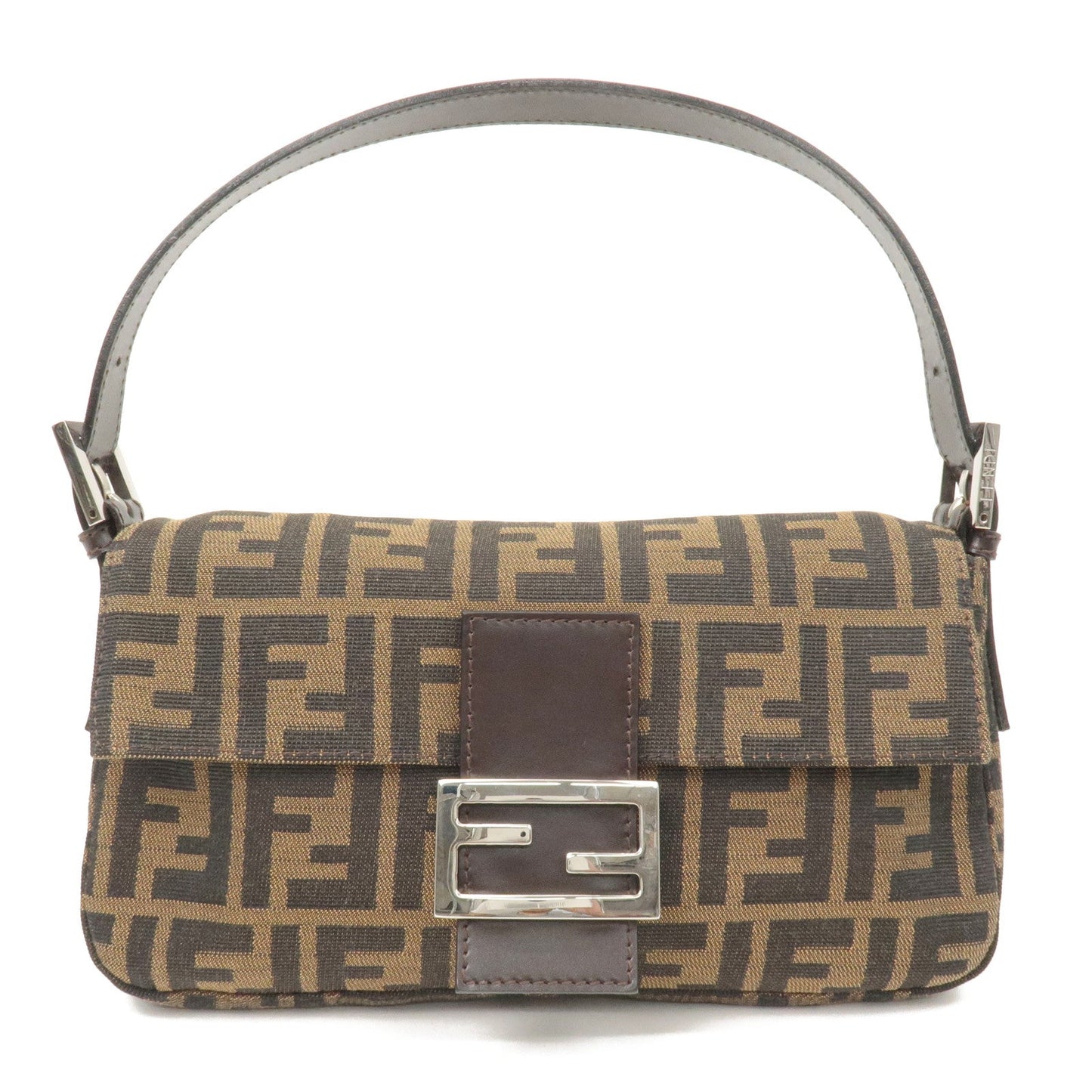 FENDI Mamma Baguette Zucca Canvas Leather Shoulder Bag Brown 26424
