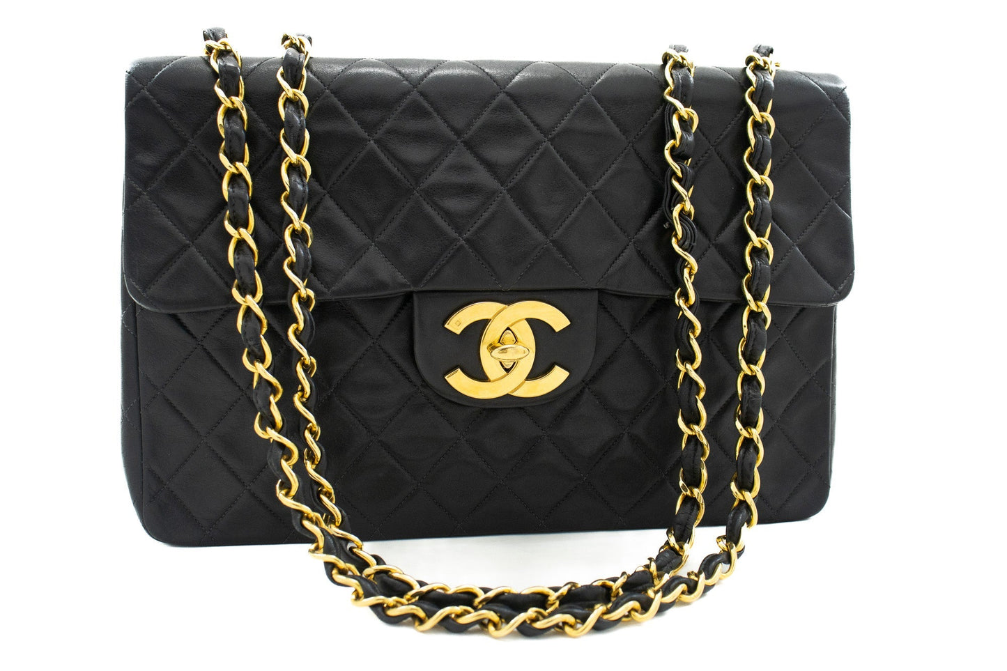 CHANEL Classic Large 13" Flap Chain Shoulder Bag Black Lambskin