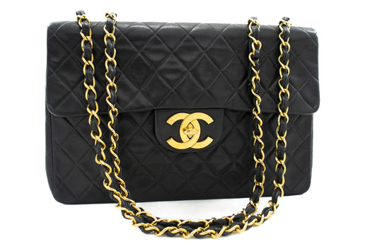 CHANEL Classic Large 13" Flap Chain Shoulder Bag Black Lambskin
