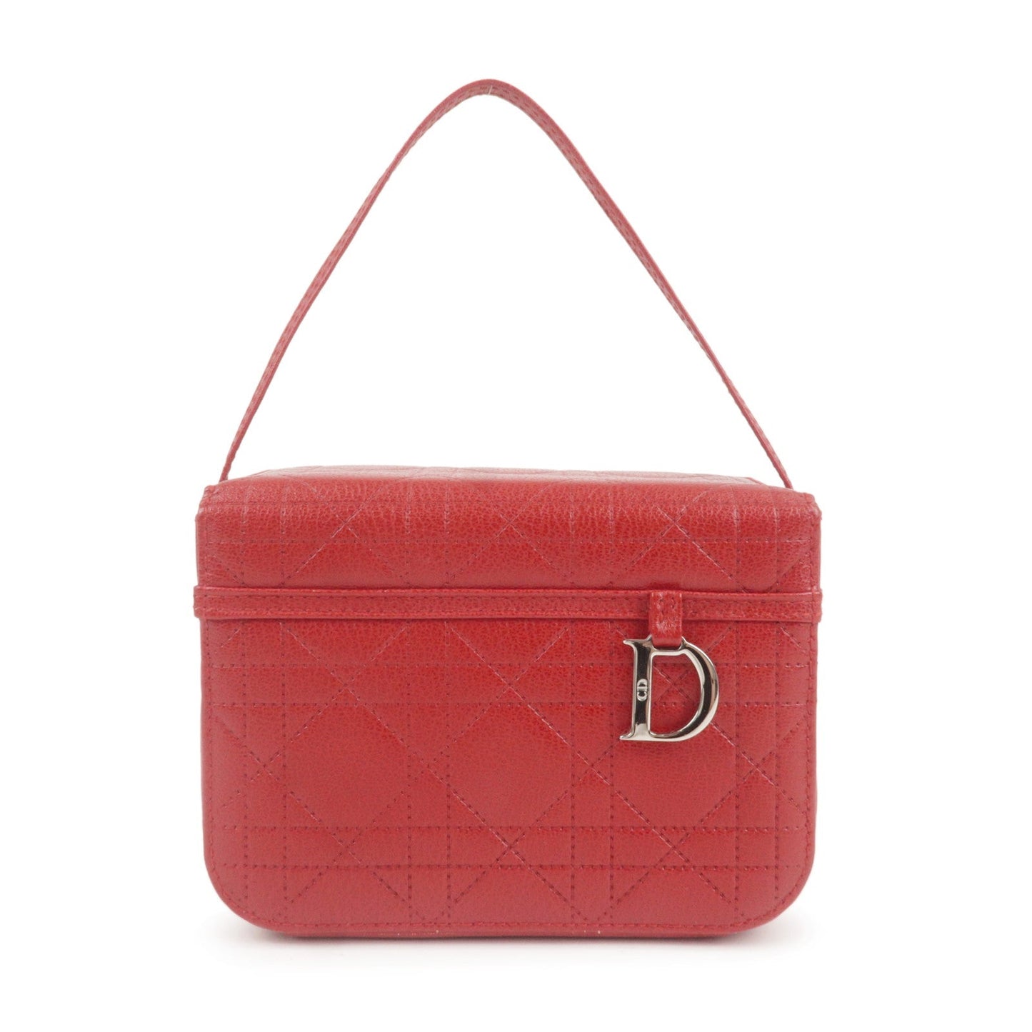 Christian Dior Cannage Leather Vanity Bag Hand Bag Red